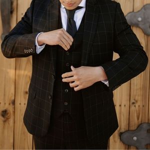 Black windowpane suit, wedding suit